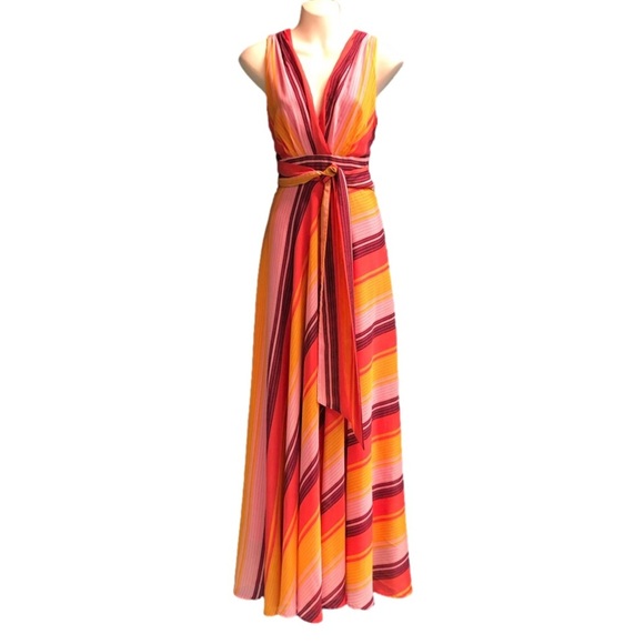 Anthropologie Dresses & Skirts - Eva Franco Anthropologie striped pink coral lined maxi dress Small